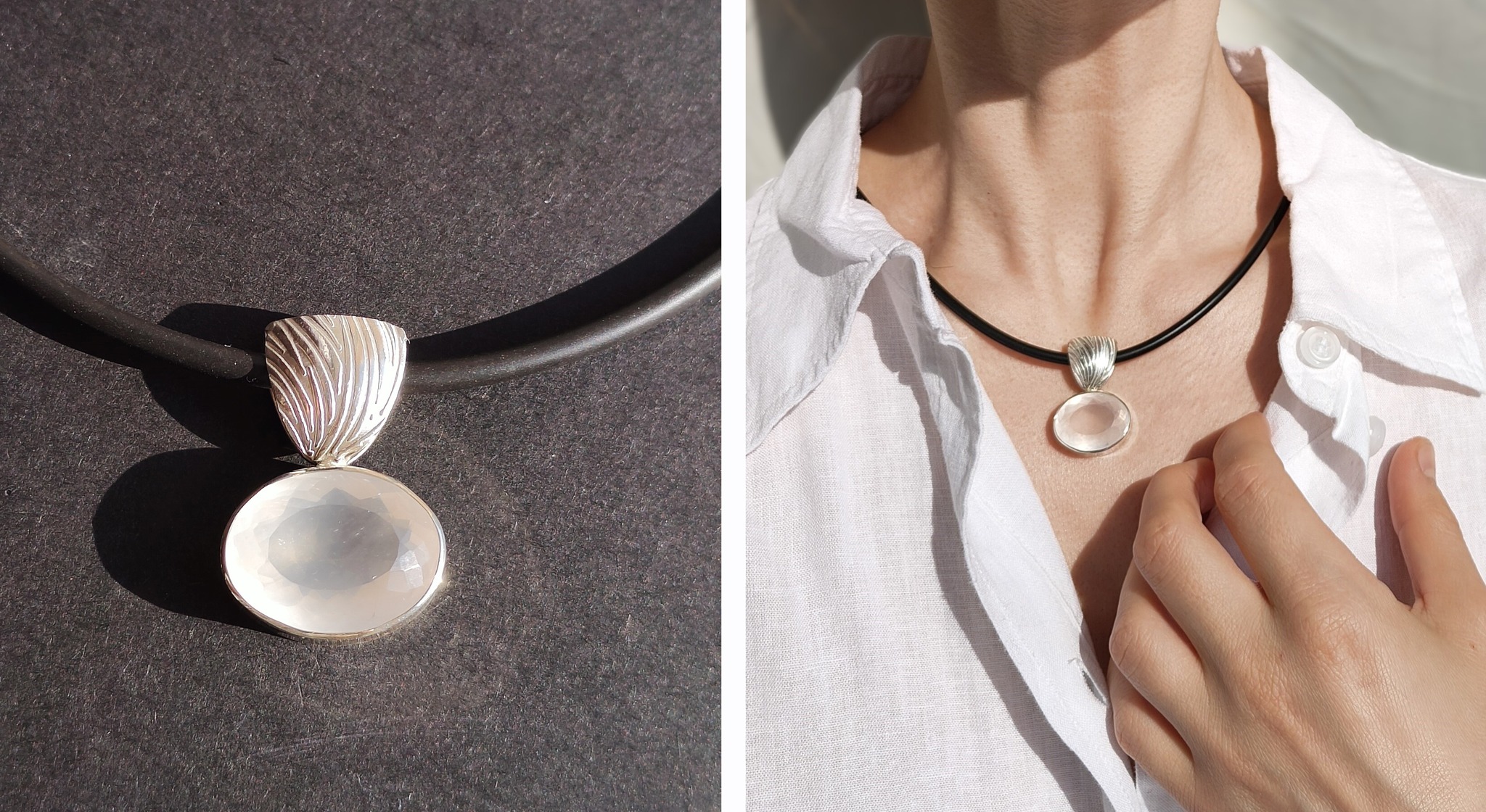 Sidabrinis pakabukas su rožiniu kvarcu