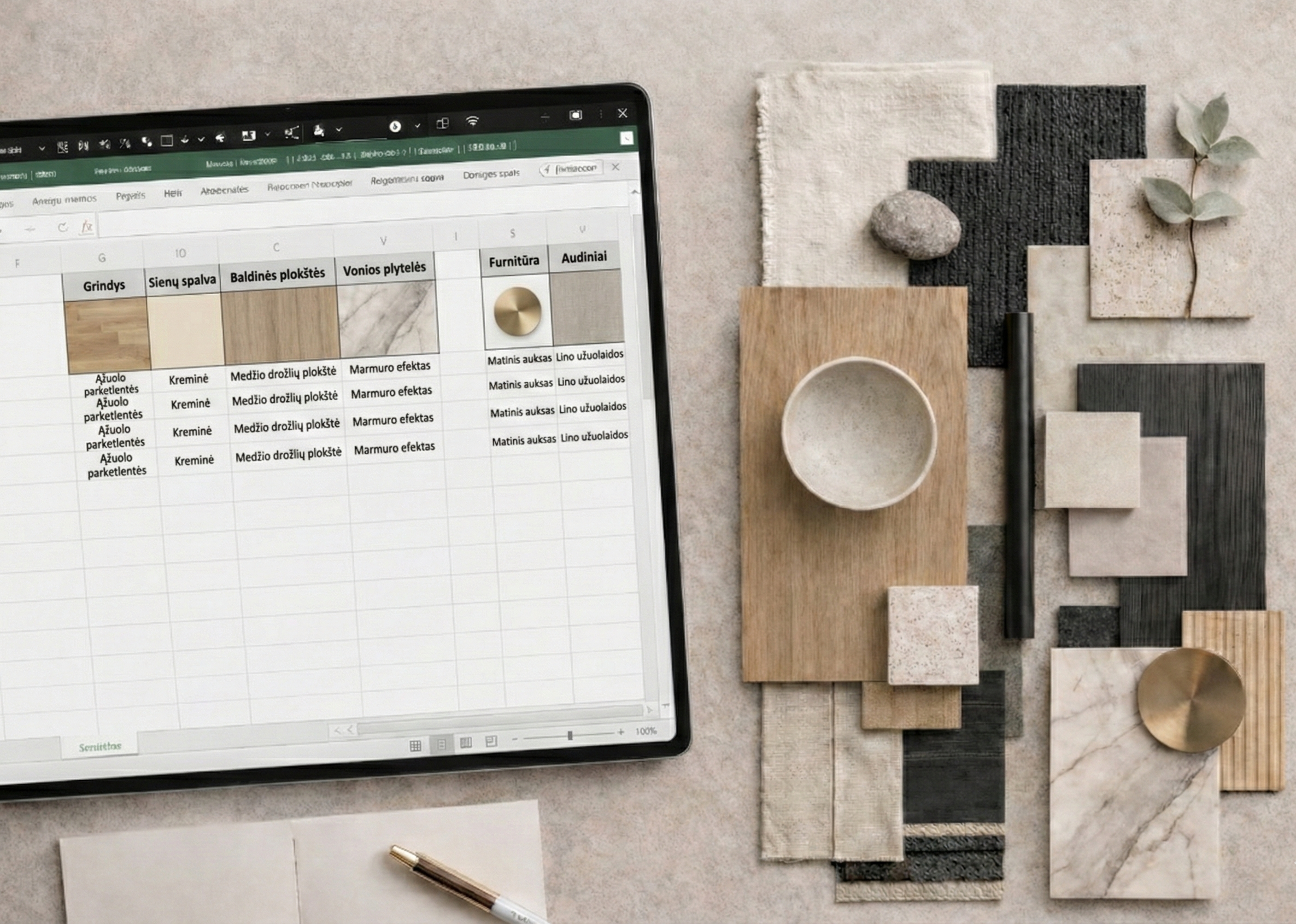 Profesionalus medžiagų parinkimas interjerui | + projekto valdymo sistema
