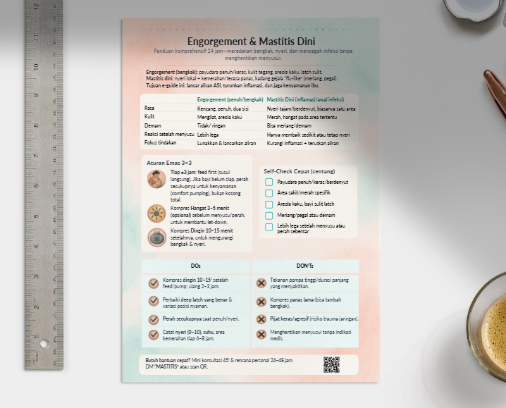 e-Guide Mastitis — Panduan Ringkas 24–48 Jam untuk Bengkak & Mastitis Dini