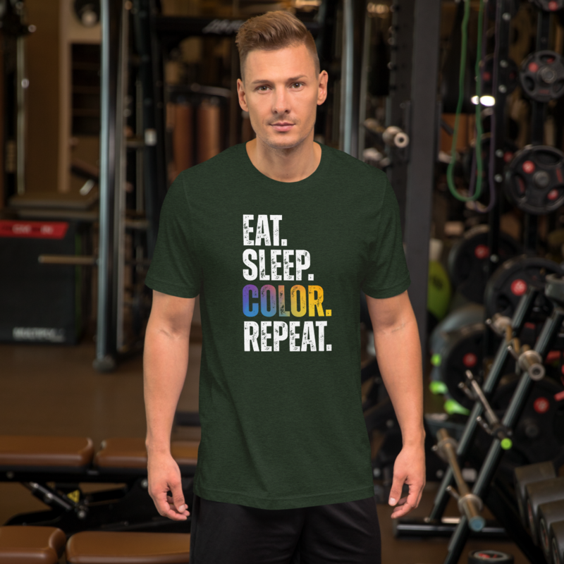 "EAT.SLEEP.COLOR.REPEAT" WHITE TYPOGRAPHY UNISEX T-SHIRT