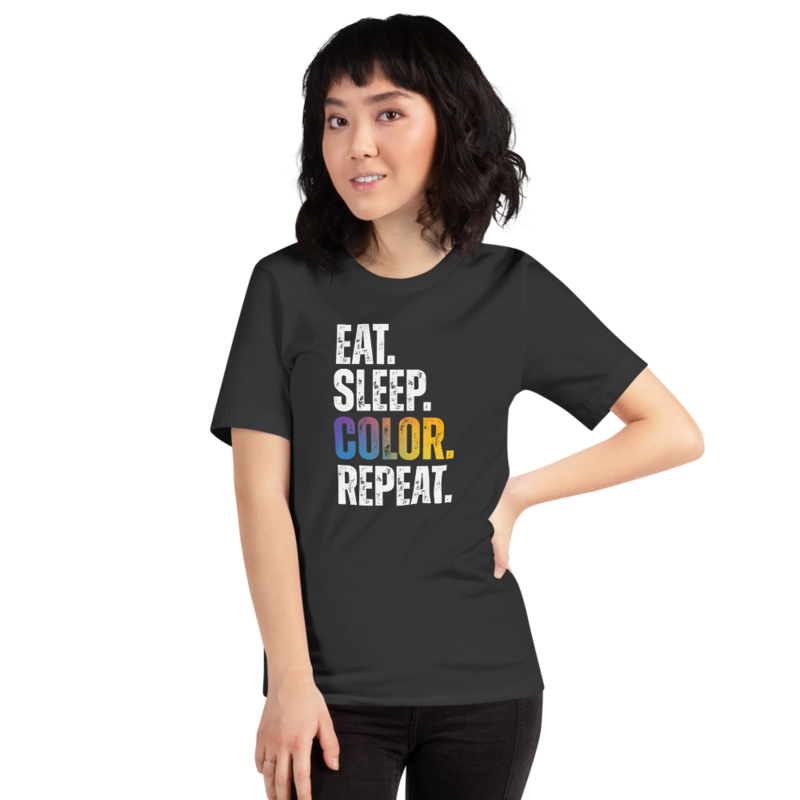 "EAT.SLEEP.COLOR.REPEAT" WHITE TYPOGRAPHY UNISEX T-SHIRT