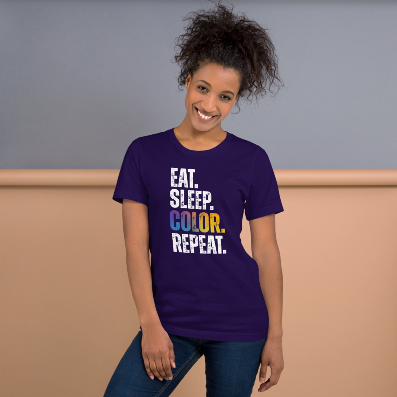 "EAT.SLEEP.COLOR.REPEAT" WHITE TYPOGRAPHY UNISEX T-SHIRT