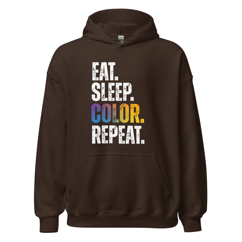 "EAT.SLEEP.COLOR.REPEAT." WHITE TYPOGRAPHY UNISEX HOODIE