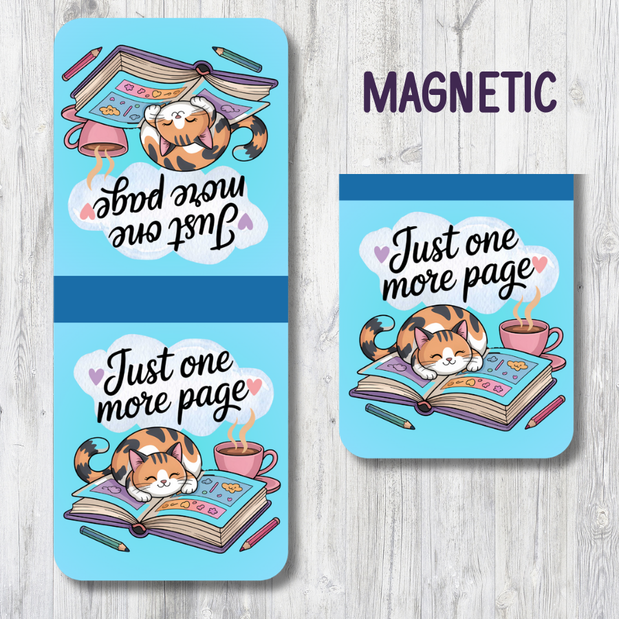 "JUST ONE MORE PAGE" COZY CAT MAGNETIC BOOKMARK