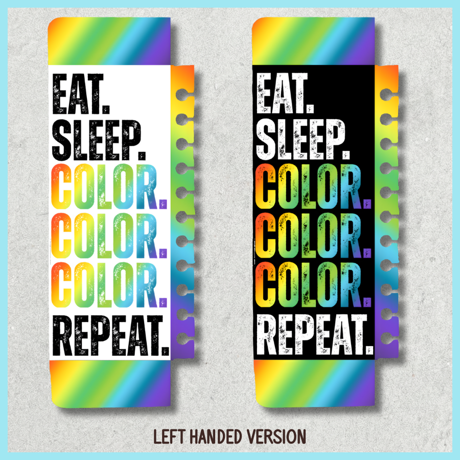 "EAT. SLEEP. COLOR. REPEAT." DISTRESSED TEXT REVERSIBLE SNAP-IN BOOKMARK