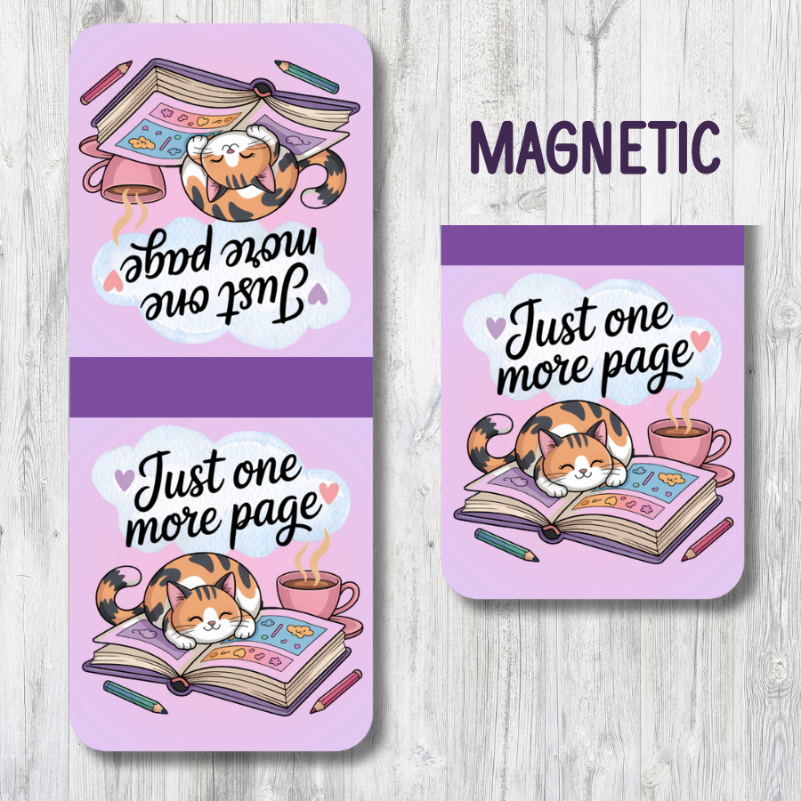 "JUST ONE MORE PAGE" COZY CAT MAGNETIC BOOKMARK