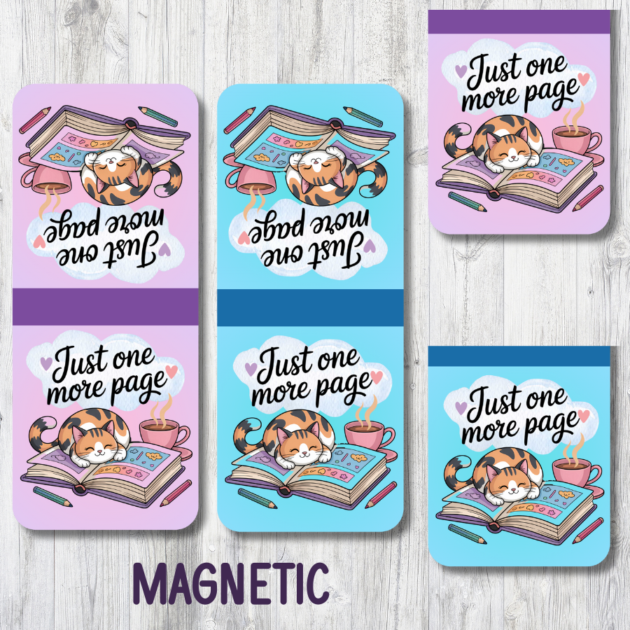 "JUST ONE MORE PAGE" COZY CAT MAGNETIC BOOKMARK