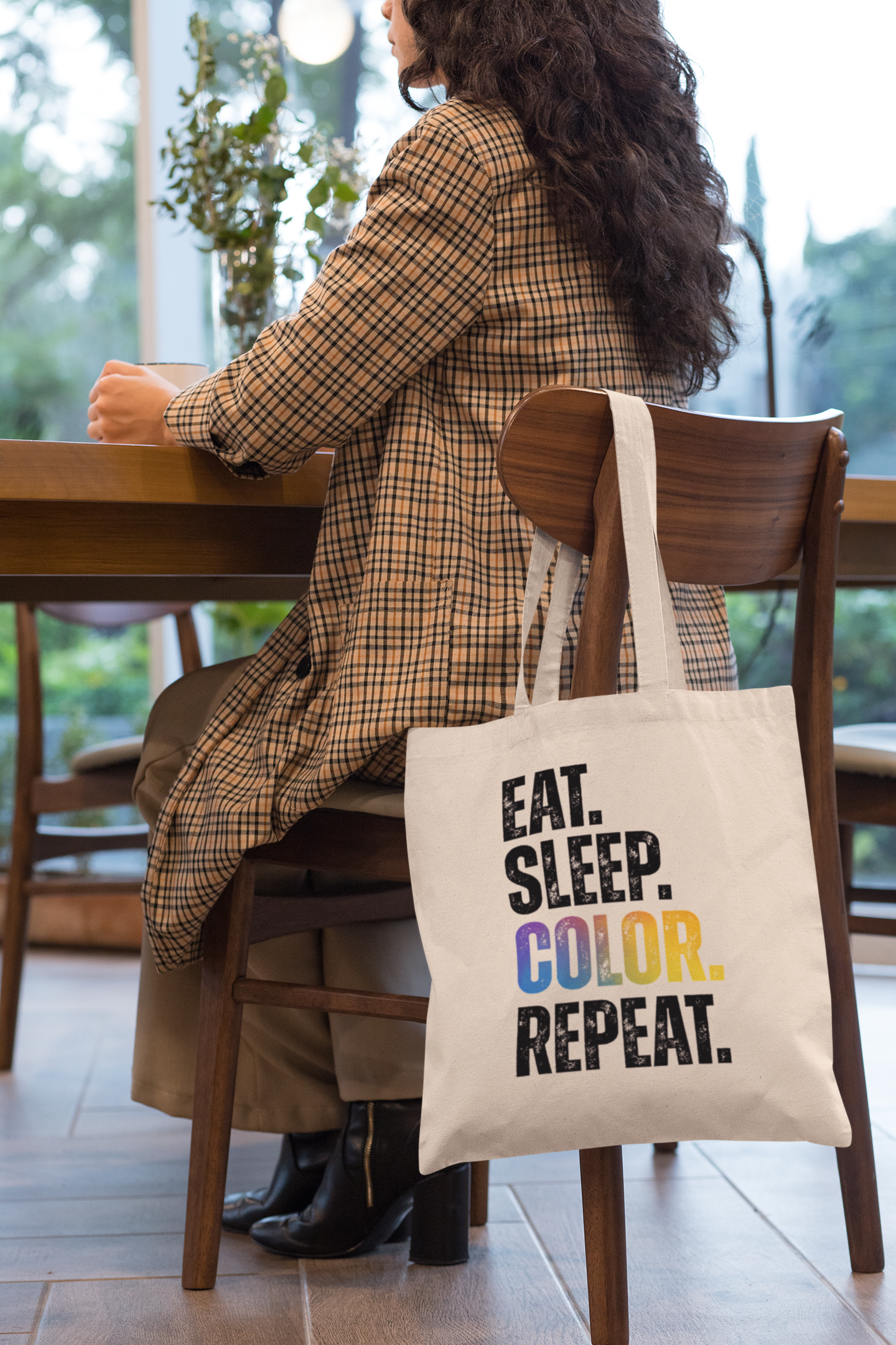 "EAT.SLEEP.COLOR.REPEAT." TYPOGRAPHY CANVAS TOTE BAG