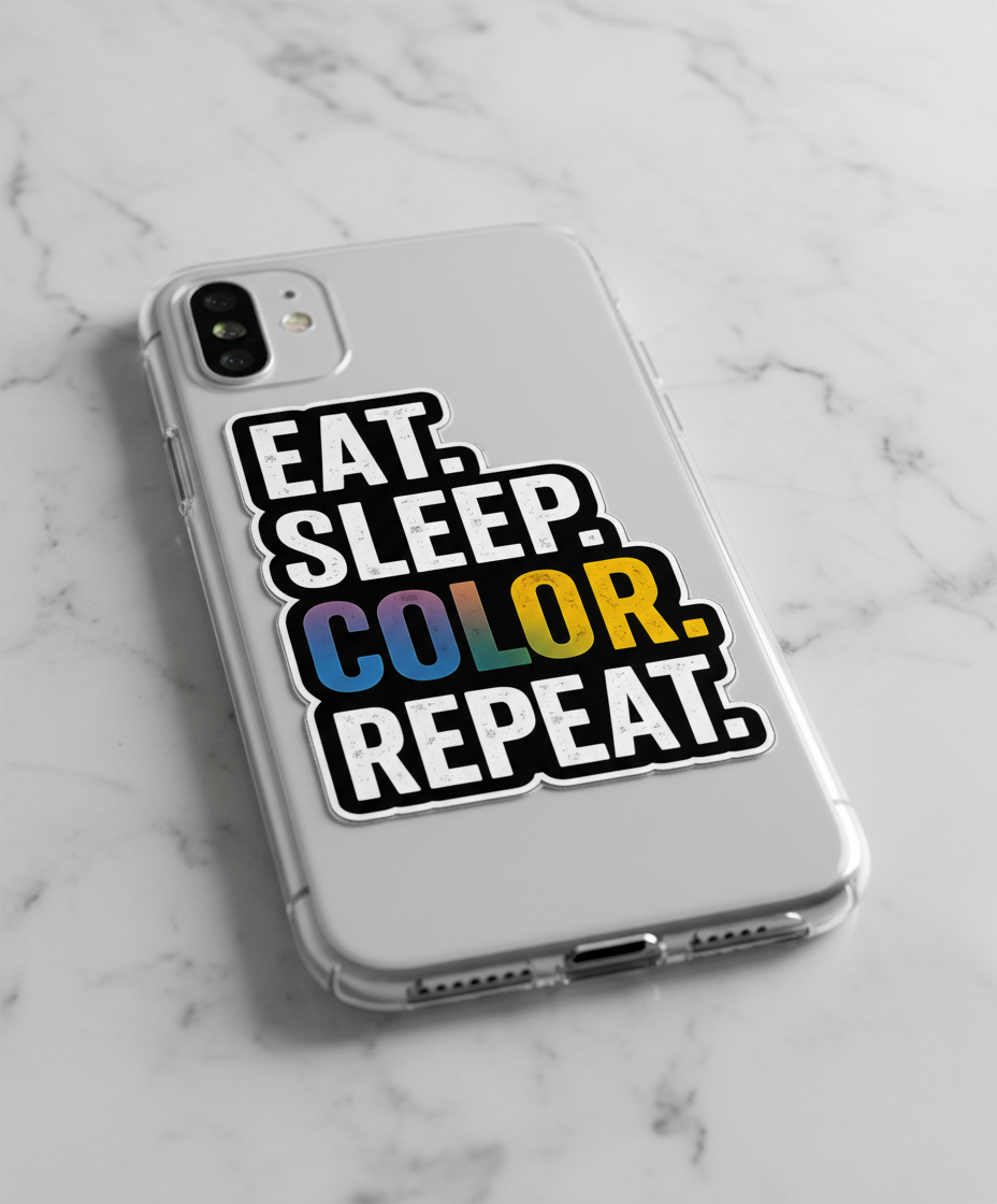 "EAT. SLEEP. COLOR. REPEAT." TYPOGRAPHY STICKER