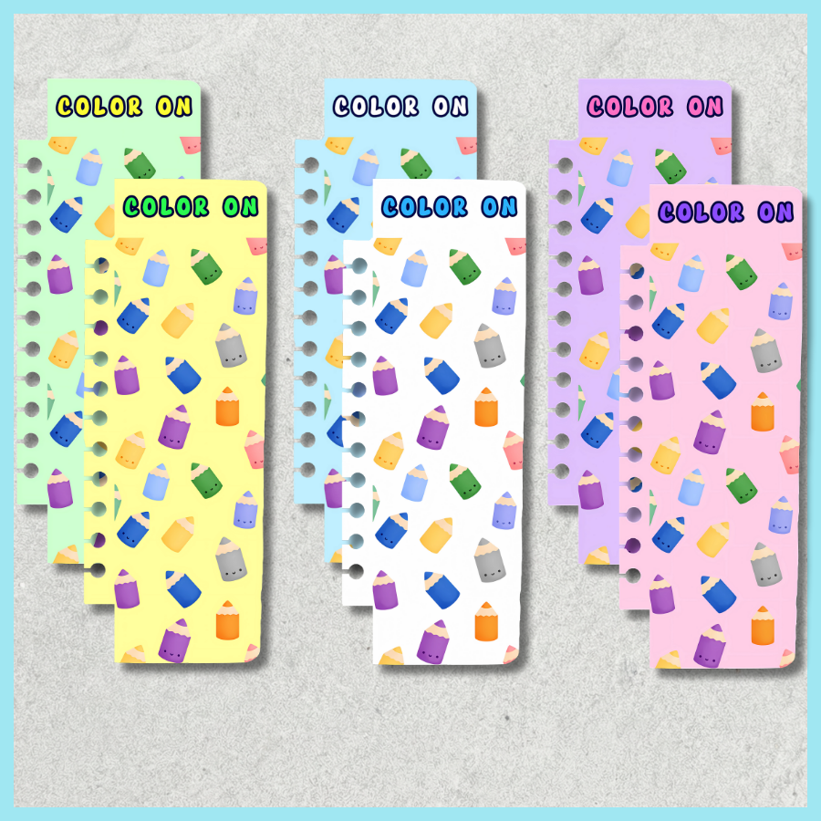 "COLOR ON" CUTE COLORED PENCILS SNAP-IN BOOKMARK