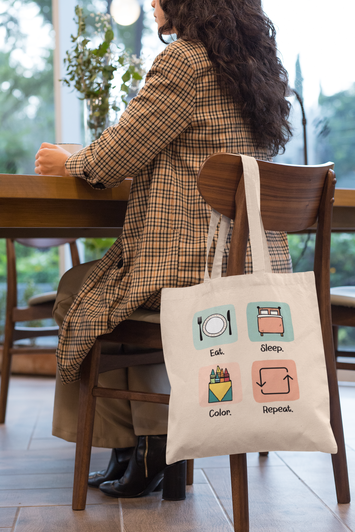 "EAT.SLEEP.COLOR.REPEAT" ICONS CANVAS TOTE BAG