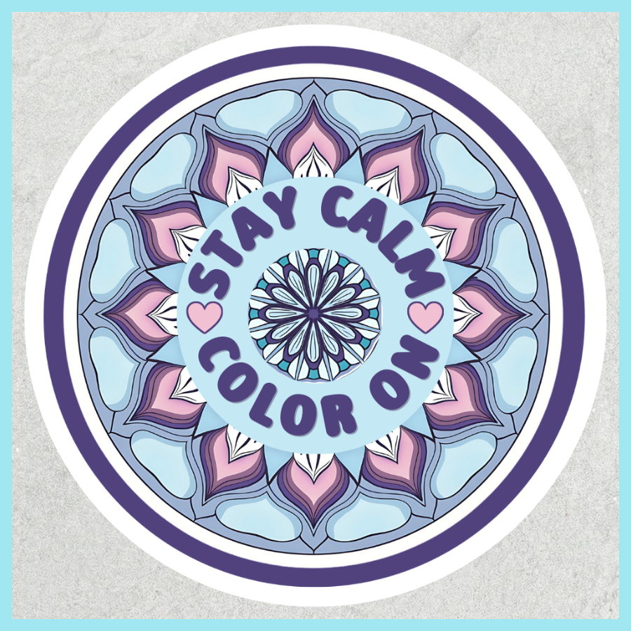 "STAY CALM, COLOR ON" MANDALA ROUND STICKER - 3"