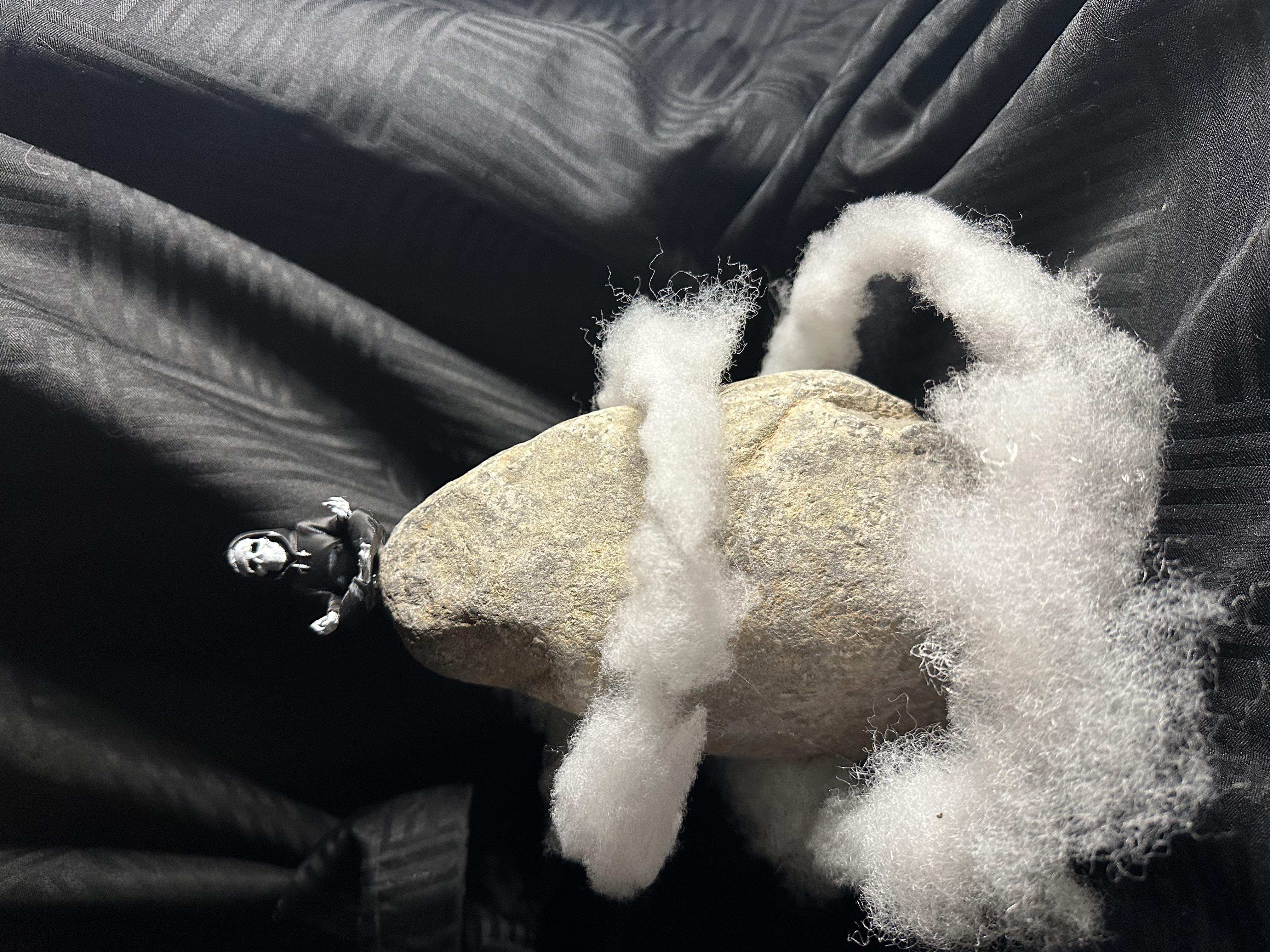 Decorative Rock with Skeleton Figurine