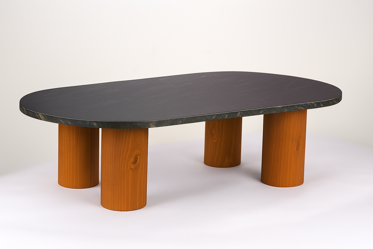 "Linea" Fish Black Granite and Solid Wood Coffee Table