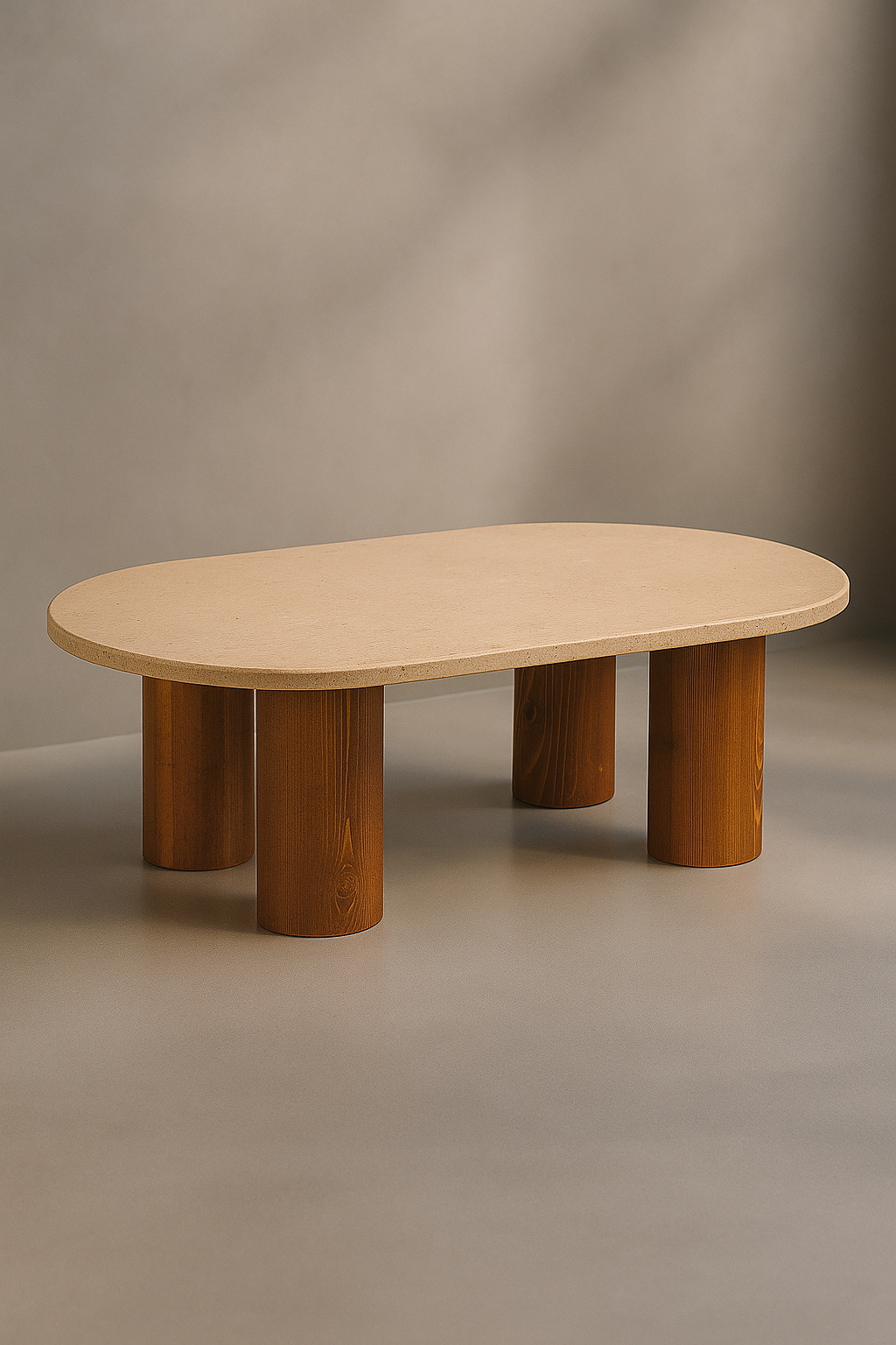 "Linea" Sinai Pearl Limestone and Solid Wood Coffee Table