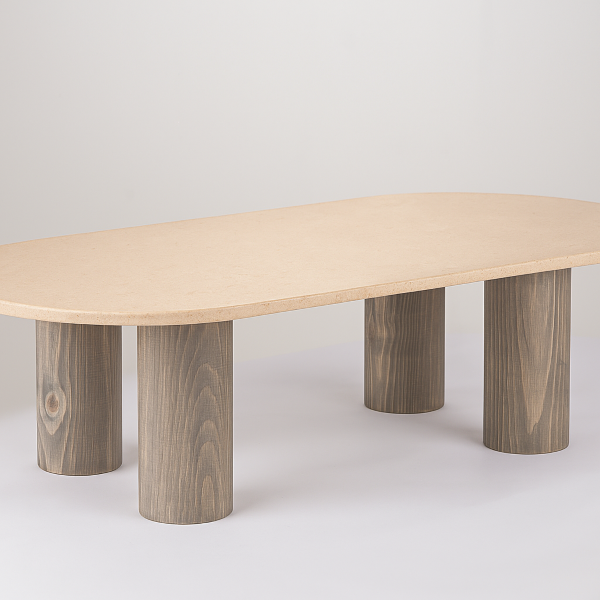 „Linea“ холна маса от варовик Sinai Pearl и масивно дърво