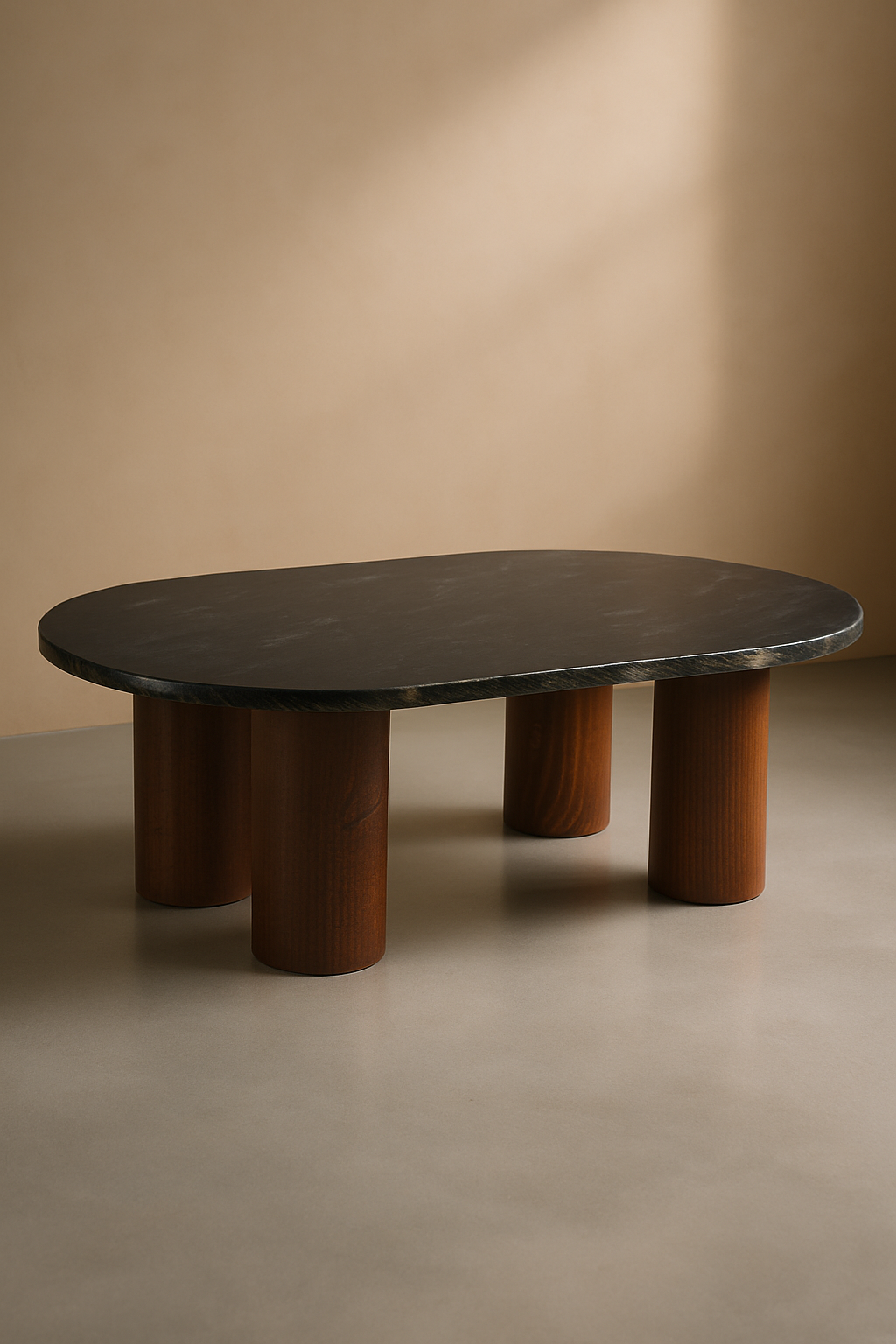 "Linea" Fish Black Granite and Solid Wood Coffee Table