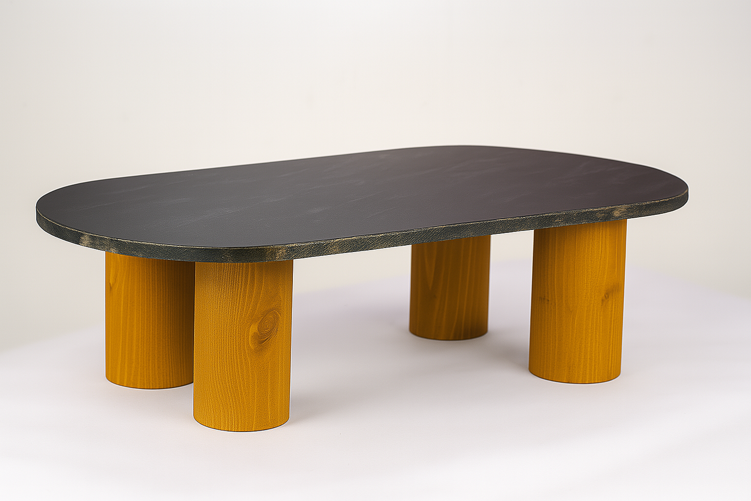 "Linea" Fish Black Granite and Solid Wood Coffee Table