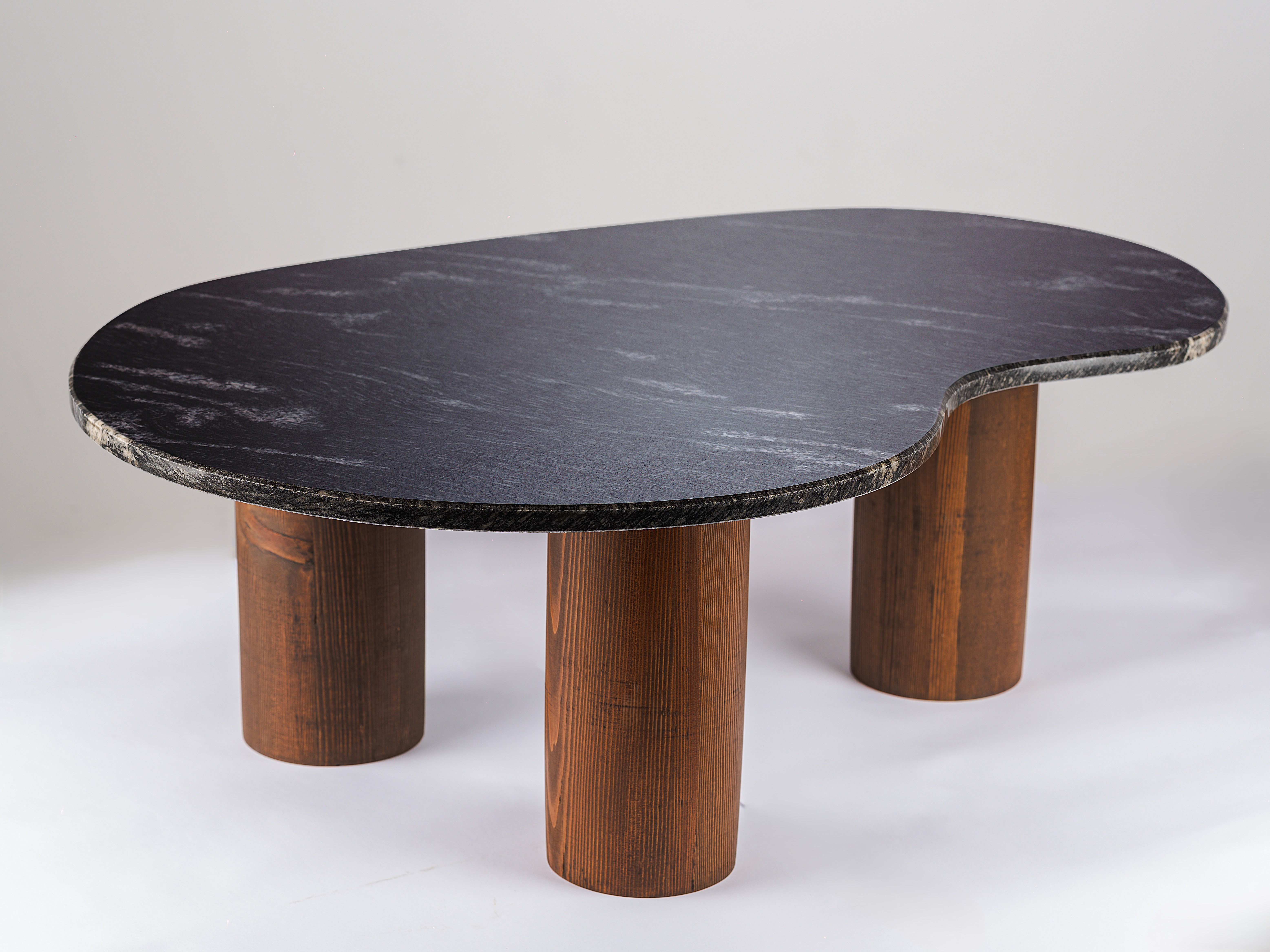 "Ren" Fish Black Granite and Solid Wood Coffee Table
