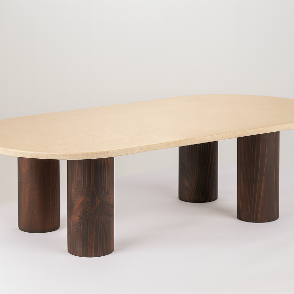 "Linea" Sinai Pearl Limestone and Solid Wood Coffee Table