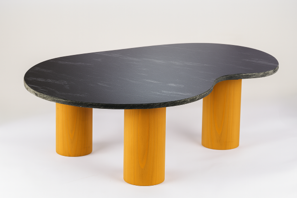 "Ren" Fish Black Granite and Solid Wood Coffee Table
