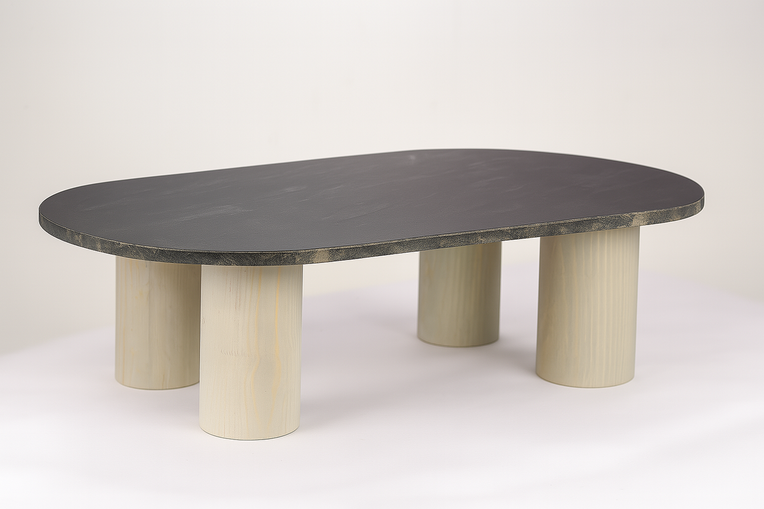 "Linea" Fish Black Granite and Solid Wood Coffee Table