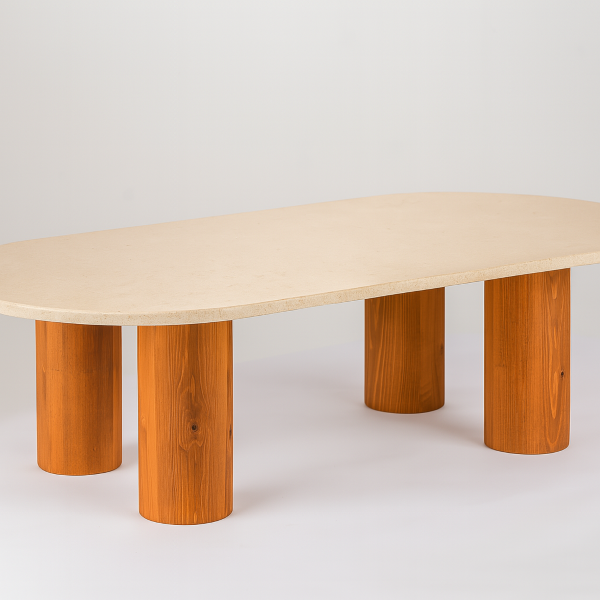 "Linea" Sinai Pearl Limestone and Solid Wood Coffee Table