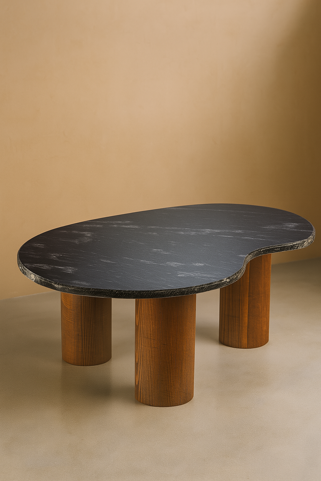 "Ren" Fish Black Granite and Solid Wood Coffee Table