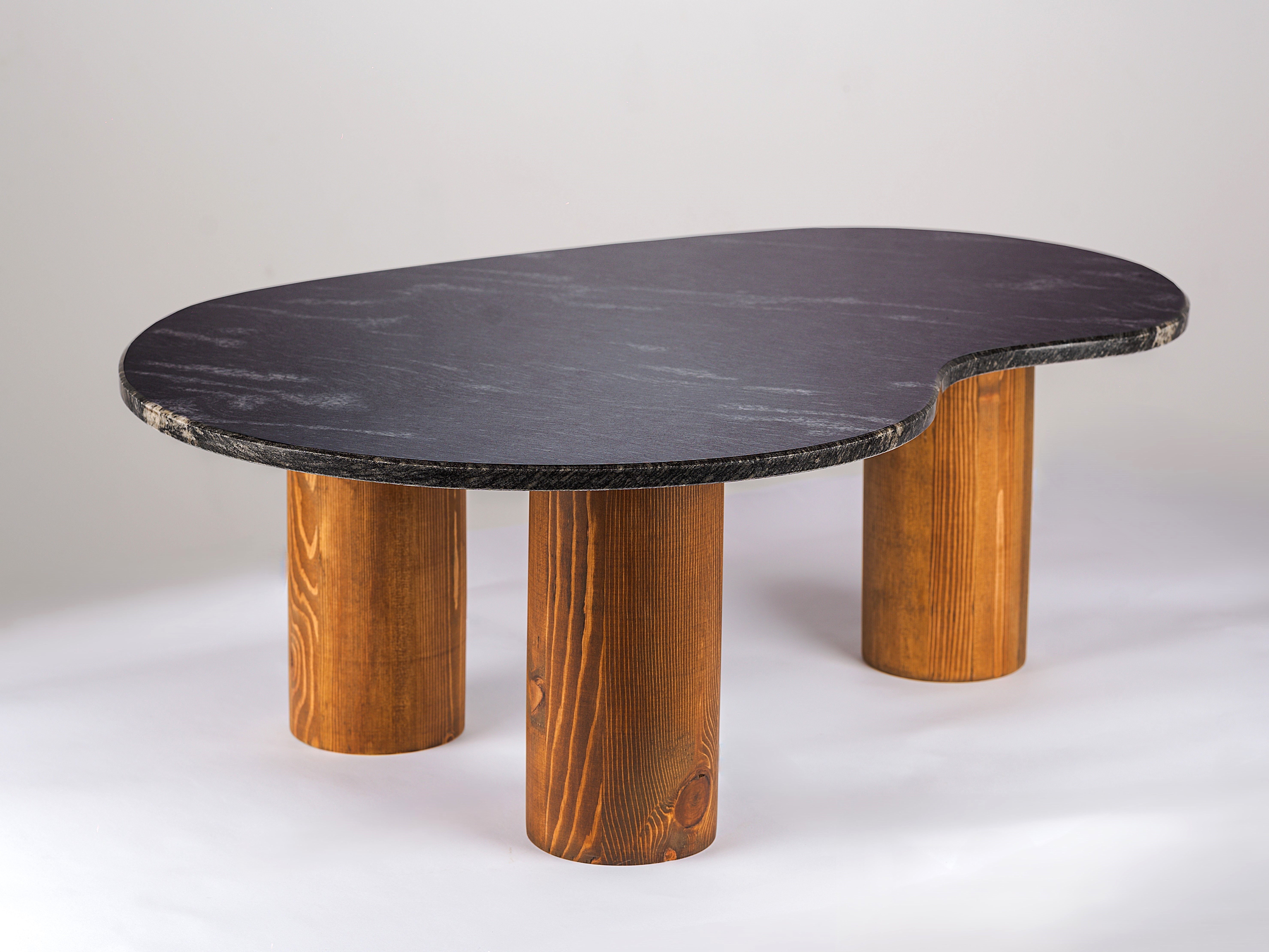 "Ren" Fish Black Granite and Solid Wood Coffee Table