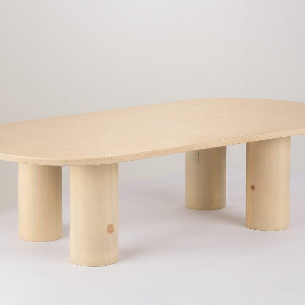 "Linea" Sinai Pearl Limestone and Solid Wood Coffee Table