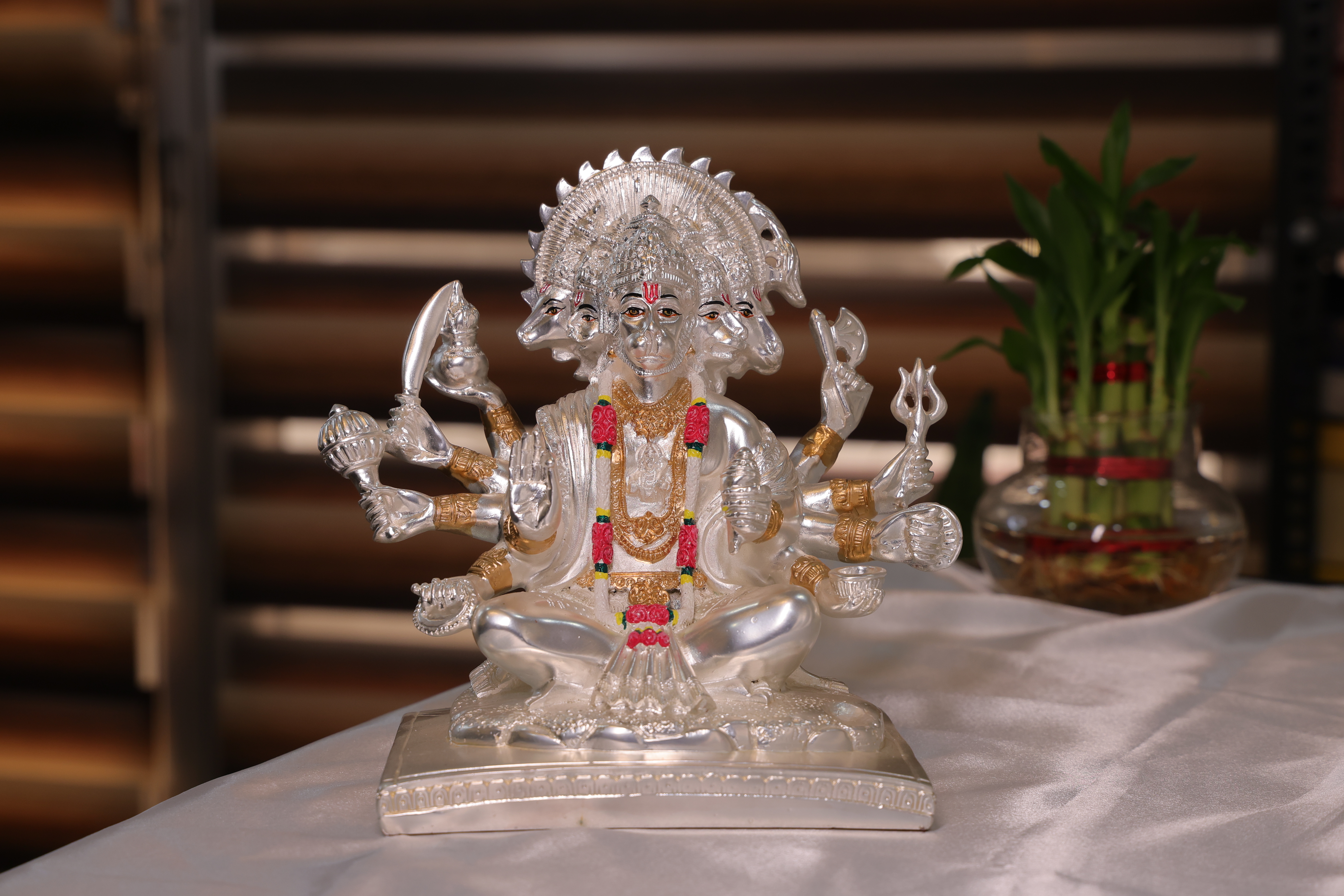 Panchmukhi Bajrang Bali – Silver Matte Hanuman Idol