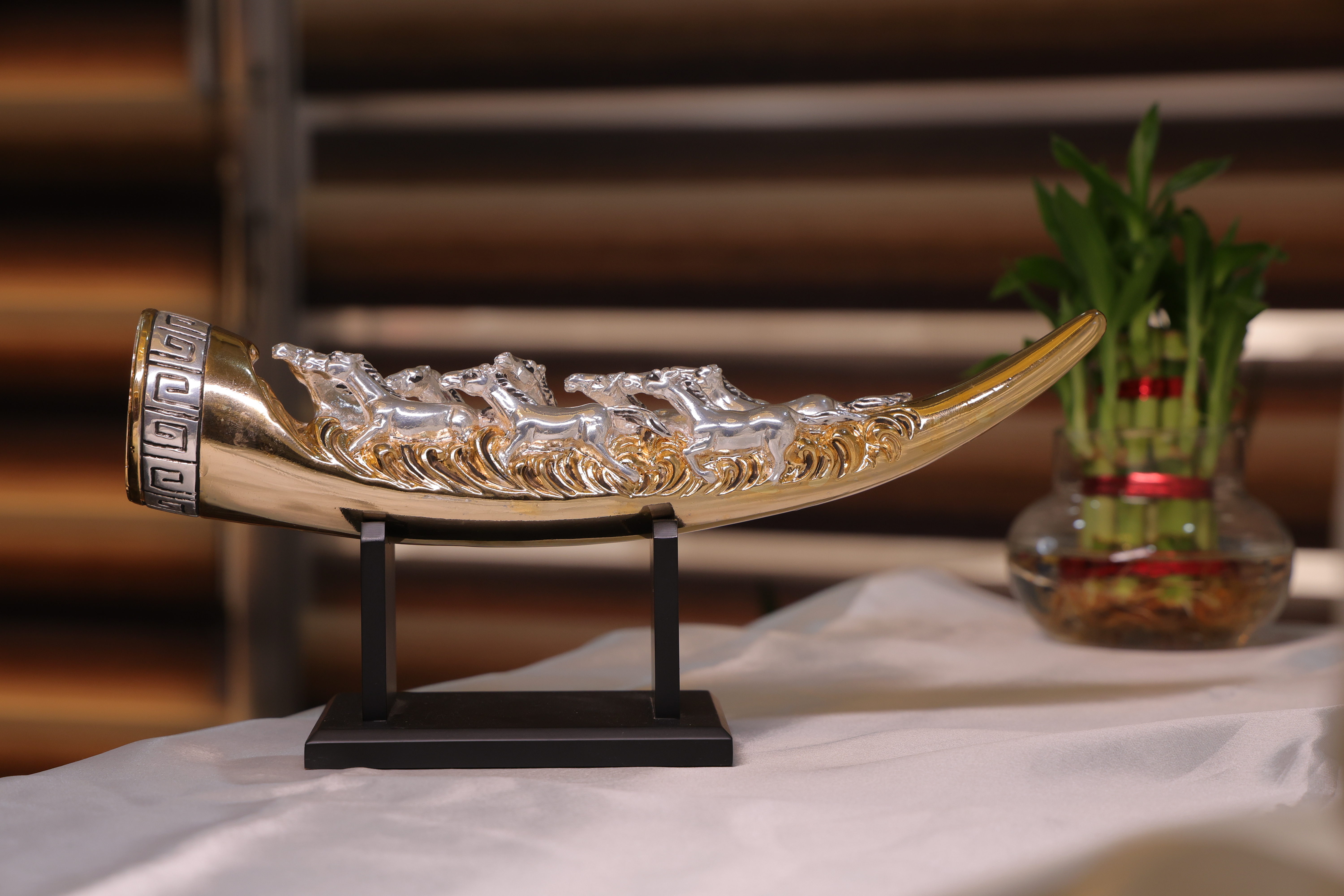 Ashwa Vijay Haathi Daant – Gold & Silver Elephant Tusk with Horses