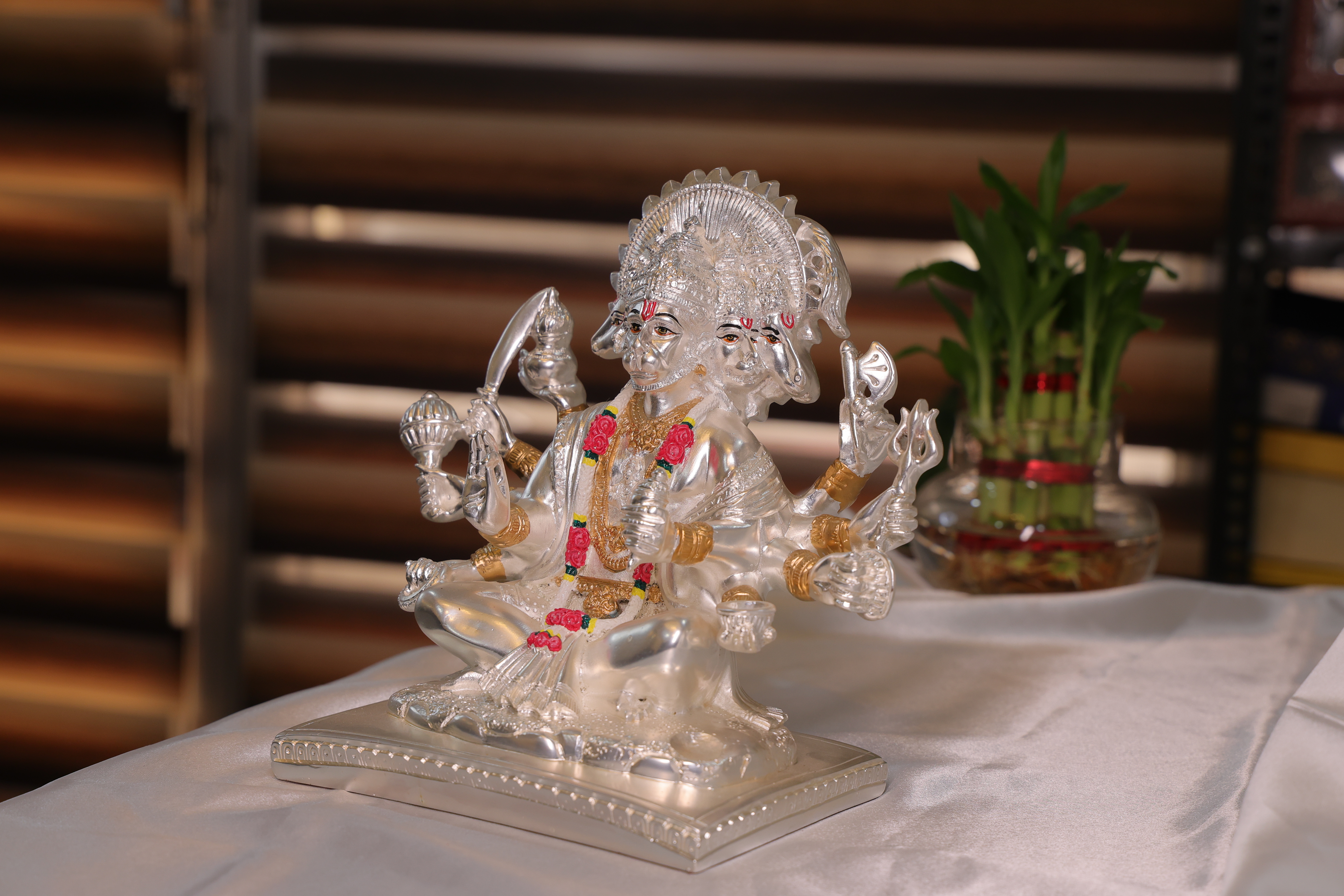 Panchmukhi Bajrang Bali – Silver Matte Hanuman Idol