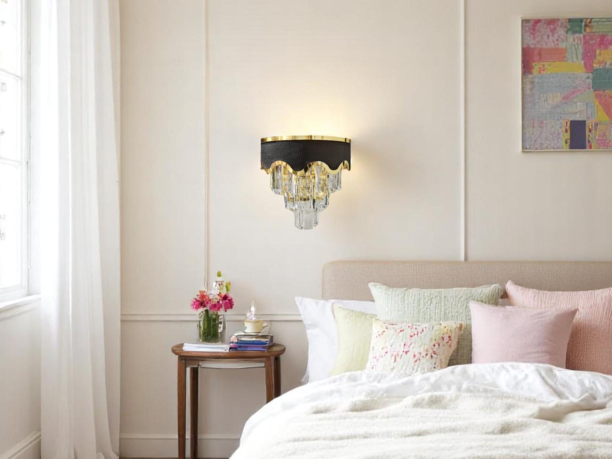 Crystal Wall Chandelier with Gold Finish – 2-Layer LED Accent Light