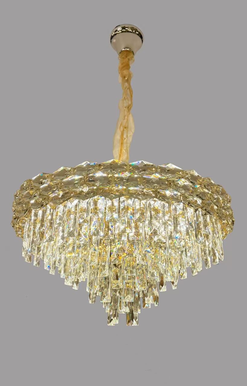 Round Crystal Chandelier – Modern LED Ceiling Light for Dining Room, Living Room, Foyer, Elegant Hanging Pendant Light