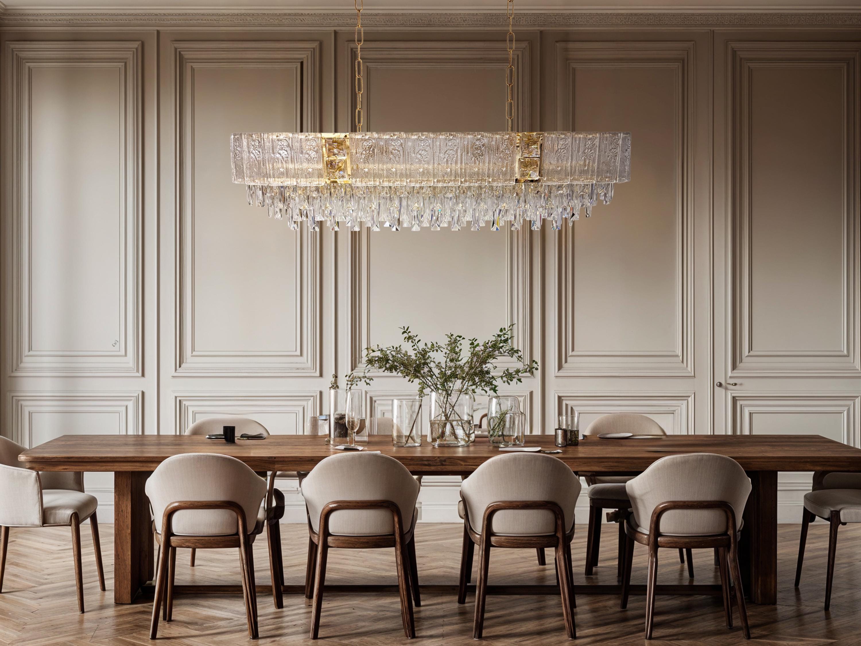 Crystal Rectangular Chandelier – Modern LED Ceiling Light for Dining Room, Living Room, Kitchen, Elegant Glass Pendant Lighting