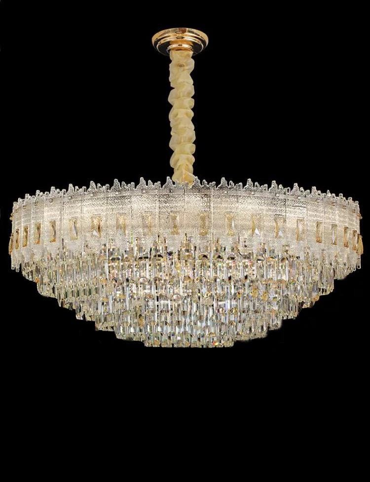 Modern Luxury Crystal Chandelier – 31.4” Round Gold Ceiling Light Fixture for Living Room, Dining Room, or Foyer