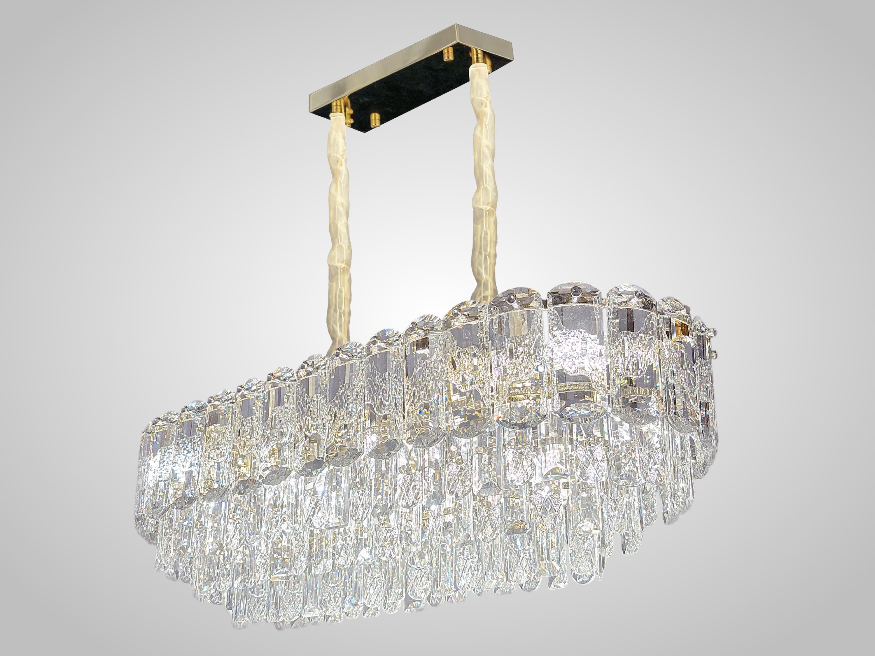 Elegant Rectangular Crystal Chandelier – 31.4" Luxury Ceiling Light for Dining Room, Kitchen Island, or Living Room