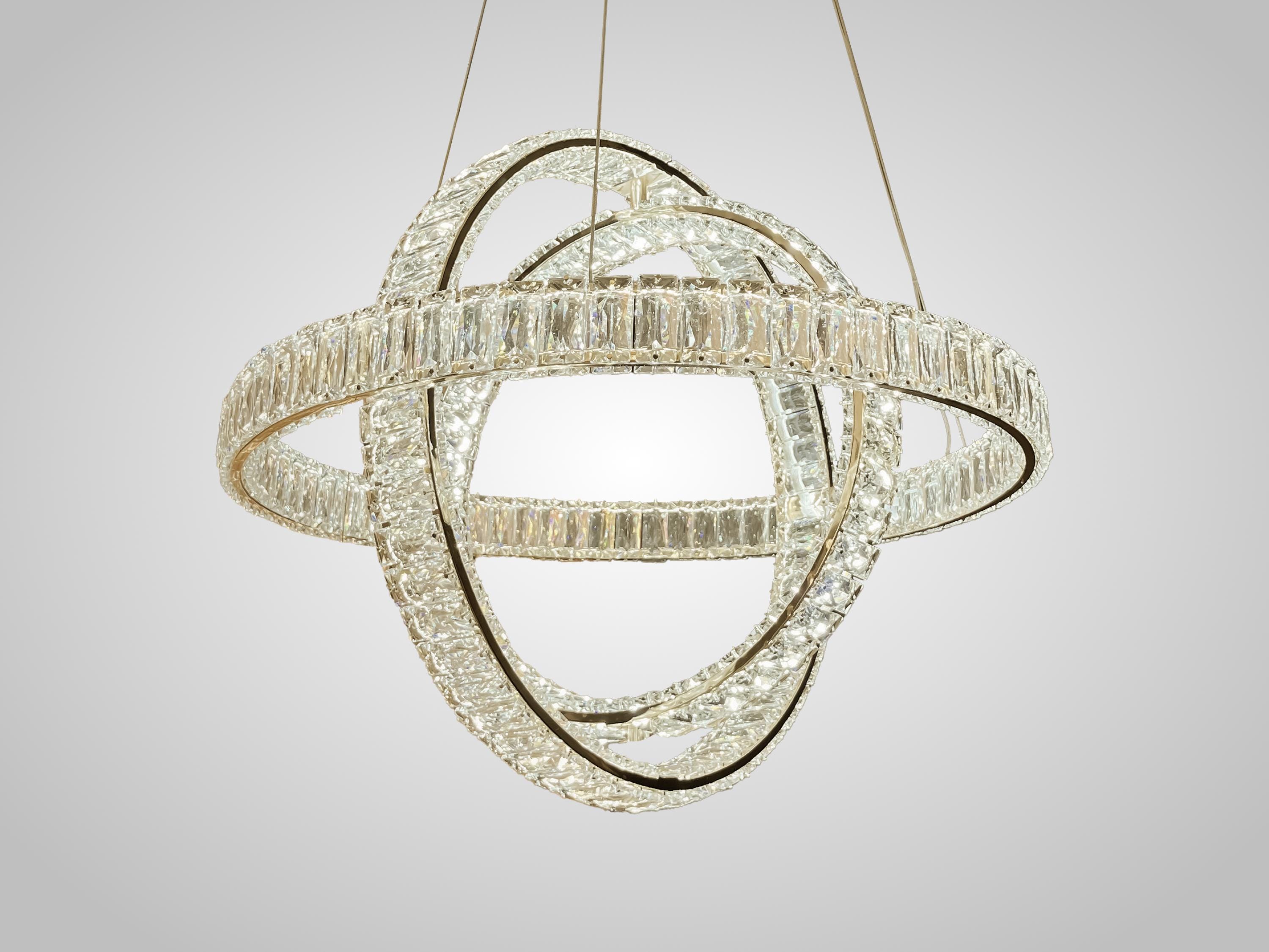Crystal LED Chandelier – Orbit Design Pendant Light for Dining Room & Living Room