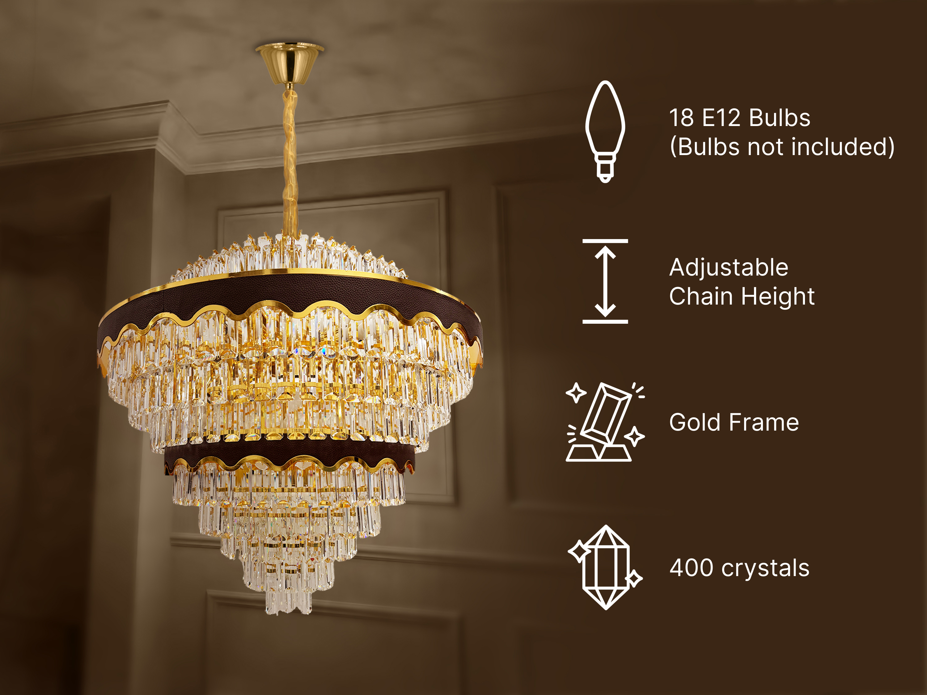 Luxury Crystal Chandelier – Elegant Gold & Black Design with 400 Sparkling Crystals