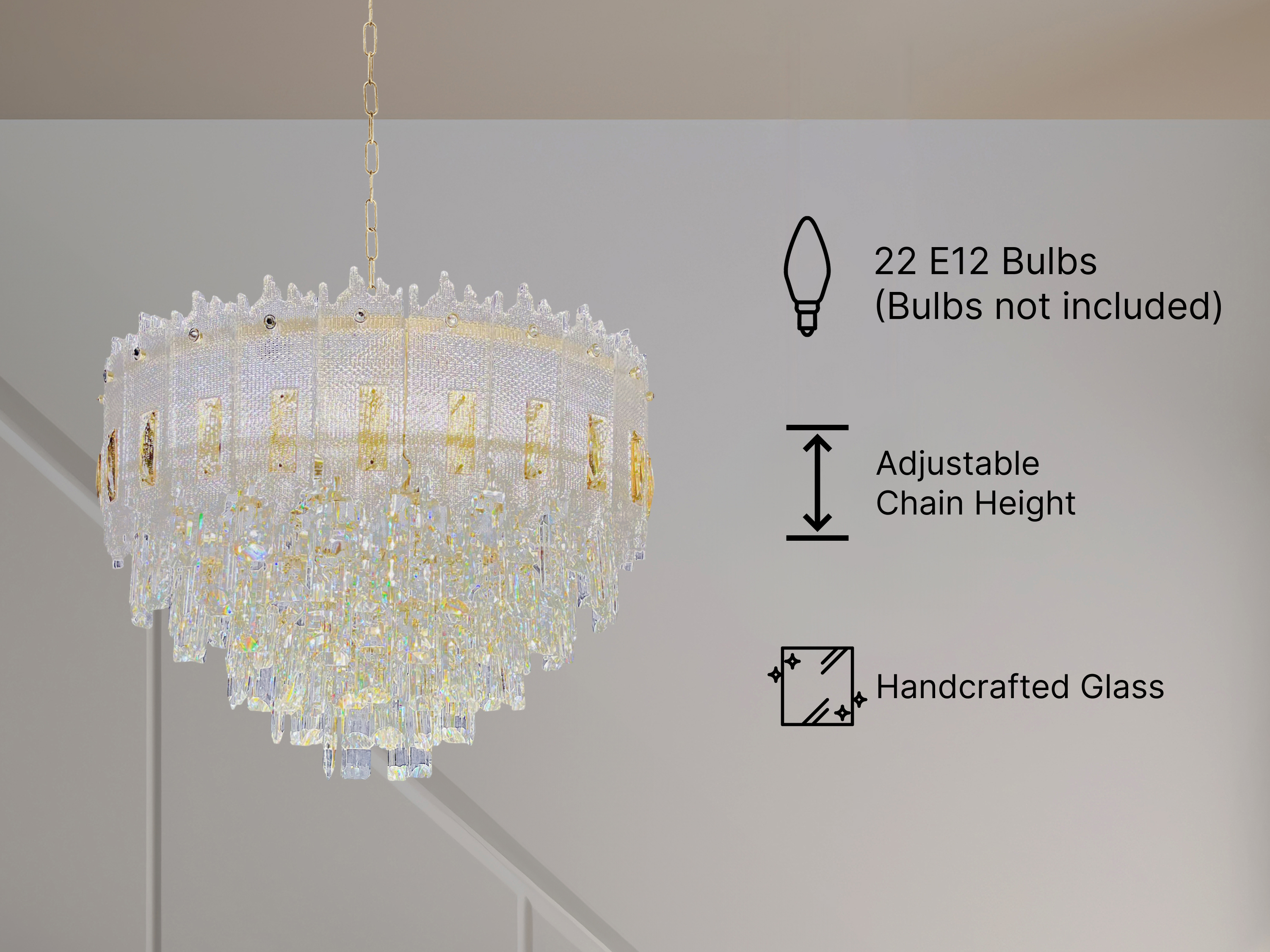 Modern Luxury Crystal Chandelier – 31.4” Round Gold Ceiling Light Fixture for Living Room, Dining Room, or Foyer