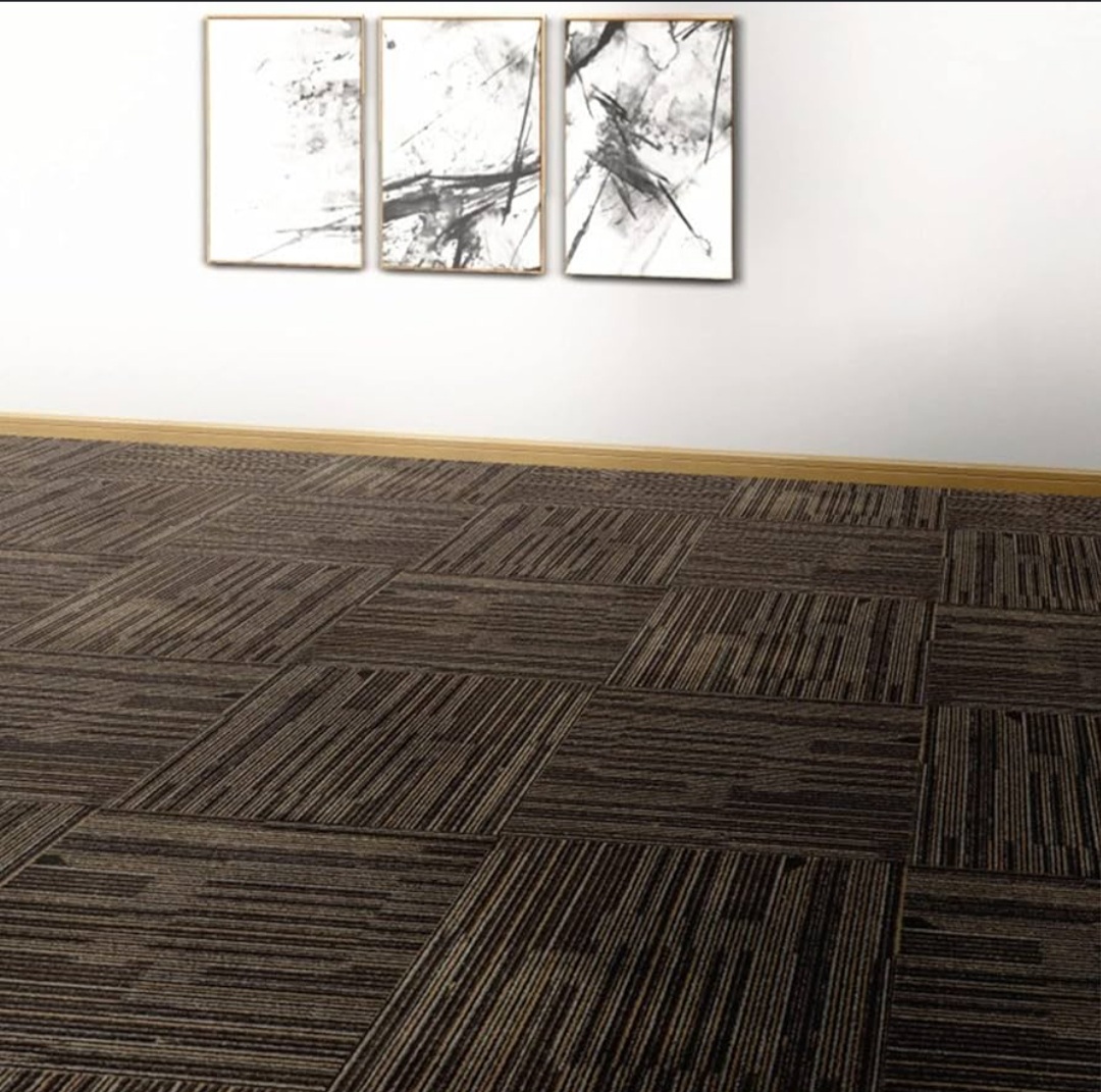 Brown 20" x 20" Premium Commercial Carpet Tile / Stain Resistant - Modern Striped Design