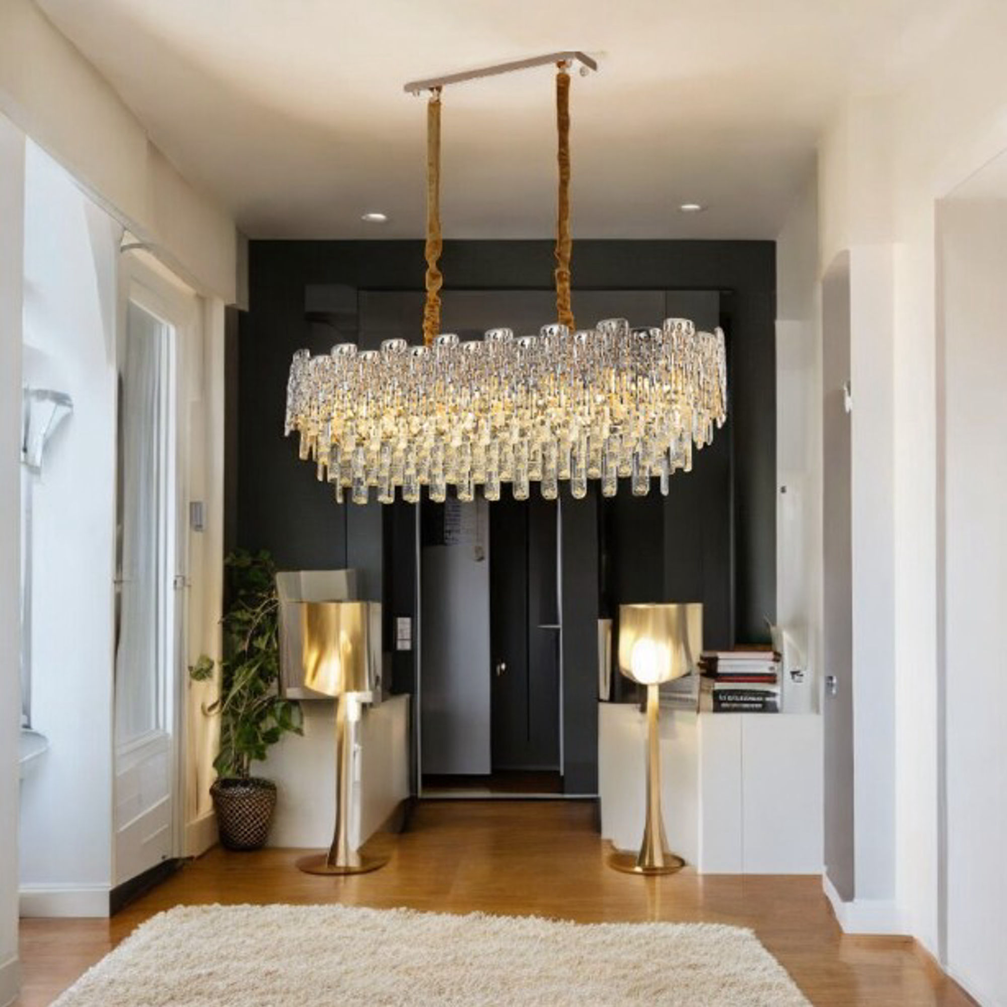 Modern Rectangular Crystal Chandelier – Luxury LED Ceiling Light for Dining Room, Kitchen Island, Living Room, Elegant Pendant Fixture