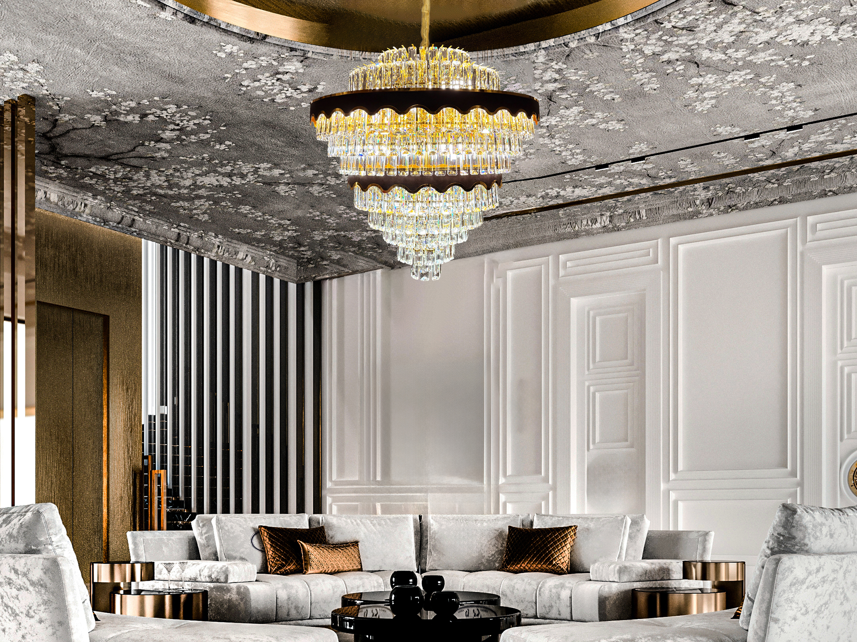 Luxury Crystal Chandelier – Elegant Gold & Black Design with 400 Sparkling Crystals