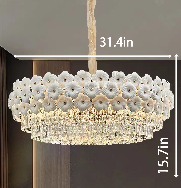 Floral Crystal Chandelier – Elegant Flower Pendant Light for Dining Room & Living Room