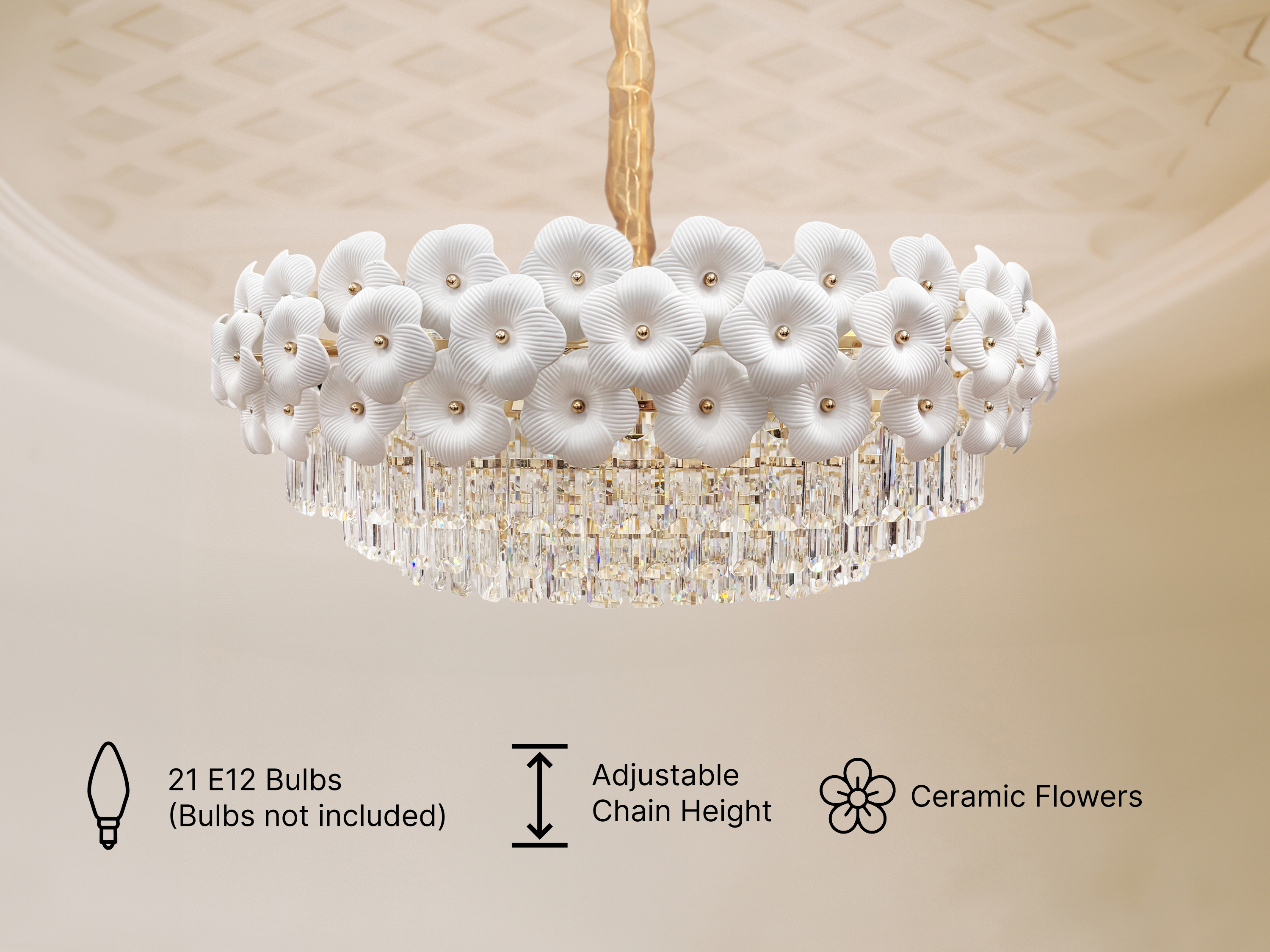 Floral Crystal Chandelier – Elegant Flower Pendant Light for Dining Room & Living Room