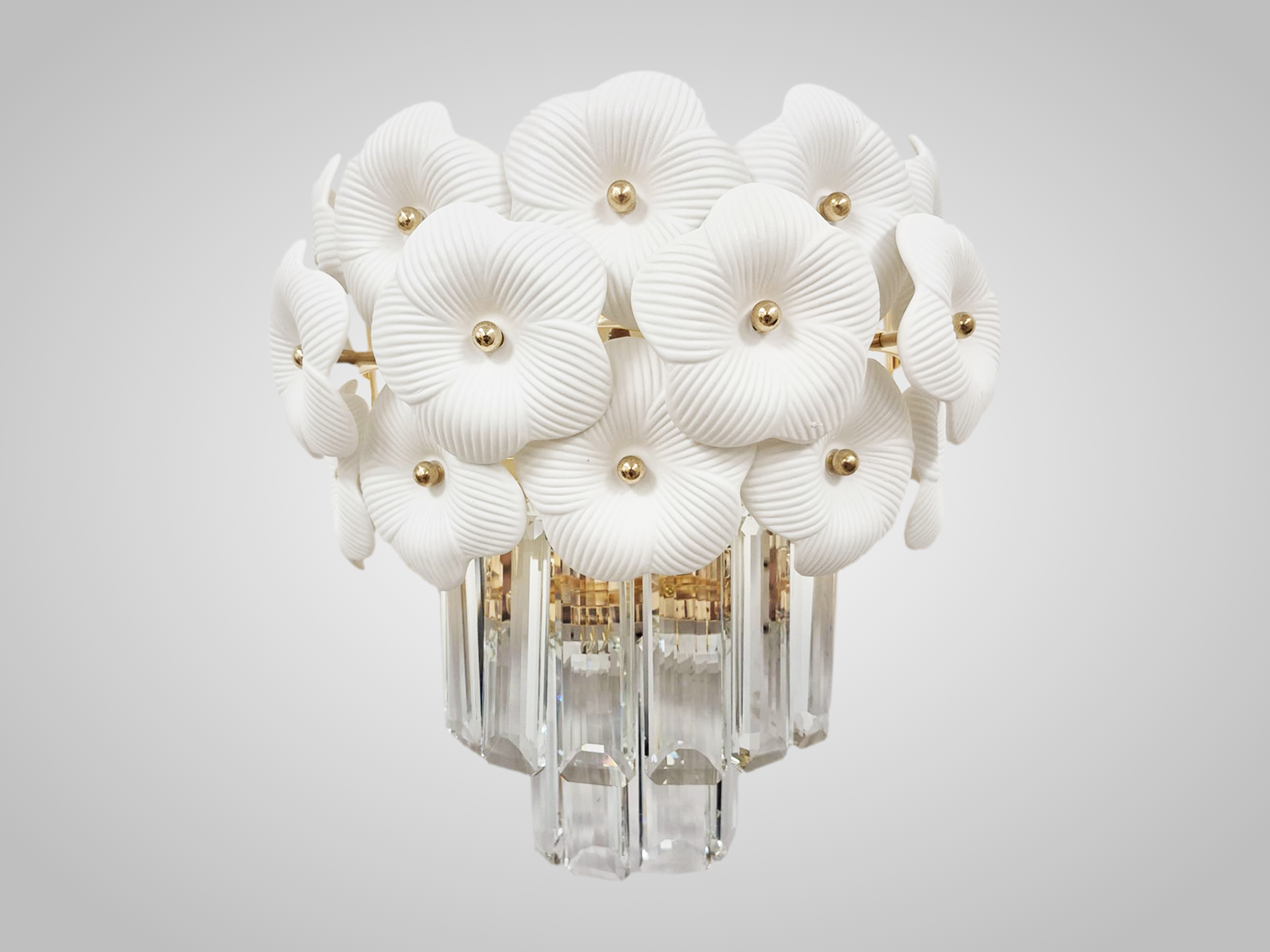 White Floral Wall Light – Elegant Crystal & Gold Wall Light for Bedroom or Living Room