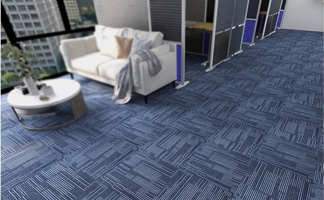 Denim 20" x 20" Premium Commercial Carpet Tile / Stain Resistant - Modern Striped Design