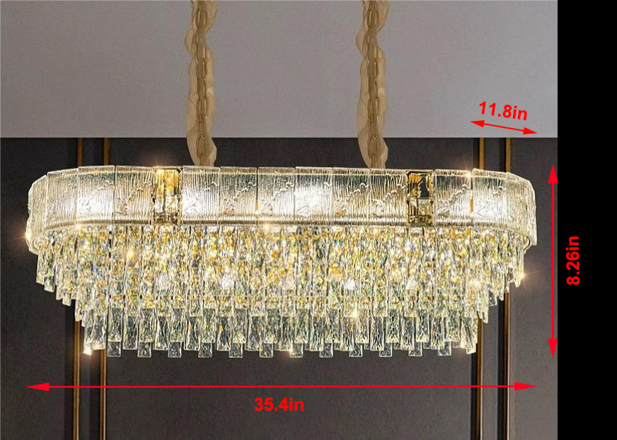 Crystal Rectangular Chandelier – Modern LED Ceiling Light for Dining Room, Living Room, Kitchen, Elegant Glass Pendant Lighting