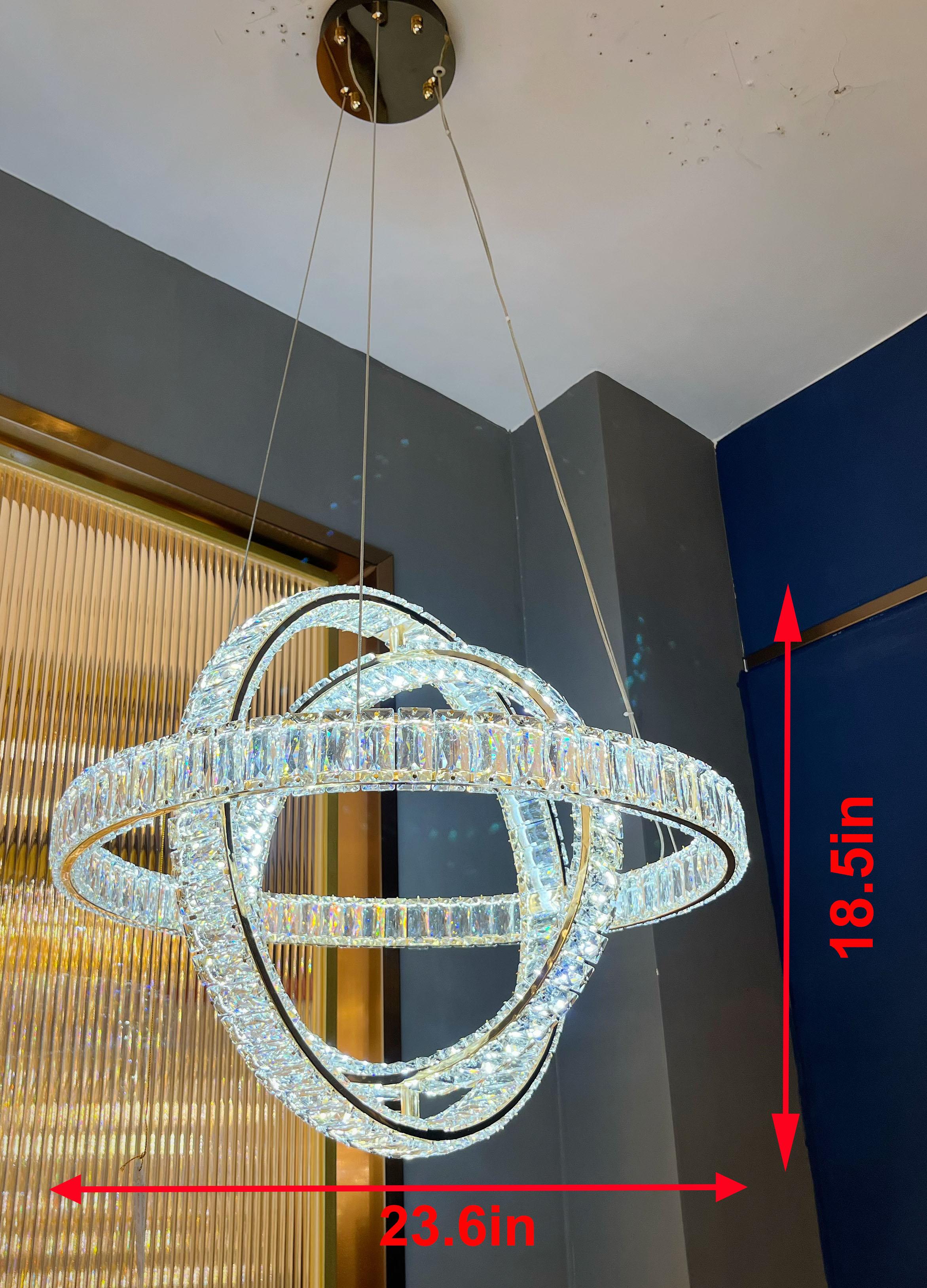 Crystal LED Chandelier – Orbit Design Pendant Light for Dining Room & Living Room